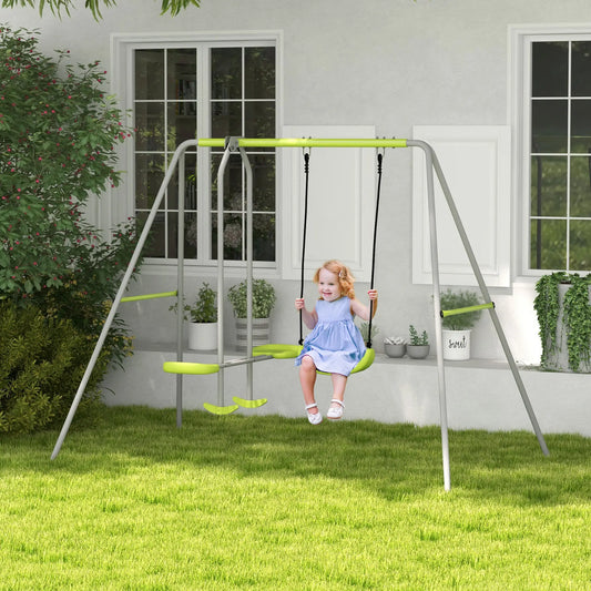 Kids Swing Set, Heavy Duty A-Frame Metal Frame with Glider, Swing Seat, Green Gym Sets & Swings Green, Grey, Black at Gallery Canada