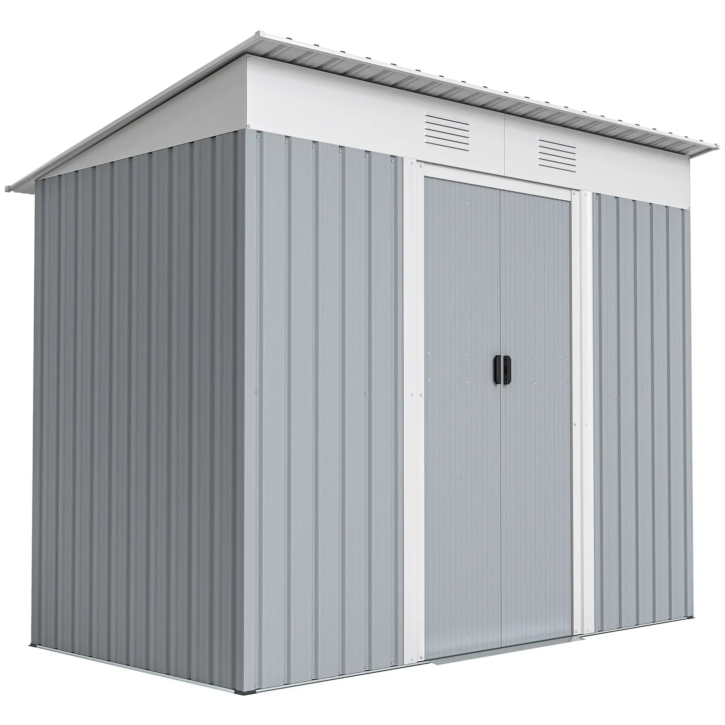 7' x 4' Metal Garden Shed, Lockable Sliding Doors, Vents, Grey