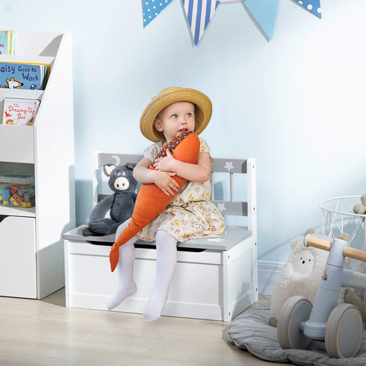 Kids Toy Storage Chest with Lid, Safety Hinge, Bench Seat, Backrest, Grey Baby & Kids Storage White, Grey at Gallery Canada