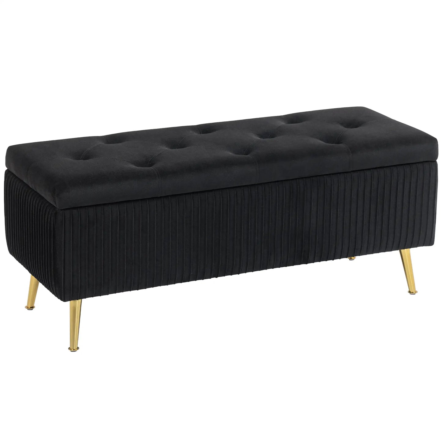 43 Inch Storage Ottoman Bench, Steel Legs, Padded Seat, Black Storage Ottomans & Benches at Gallery Canada