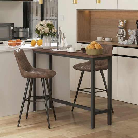 PU Leather Bar Stools Set of 2, 27.75" Counter Height, Blue Bar Stools Brown at Gallery Canada