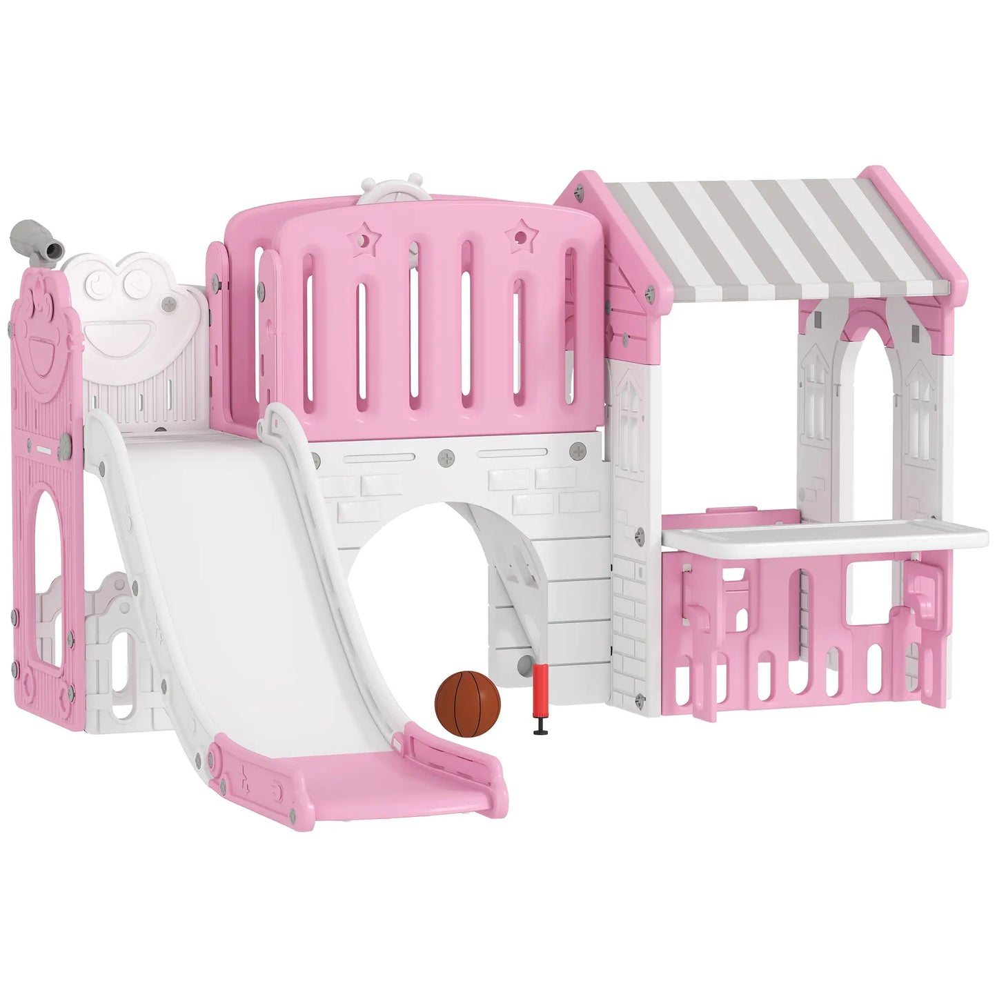 7-in-1 Toddler Slide Climber Playset with Playhouse and Basketball Hoop, Pink Gym Sets & Swings at Gallery Canada