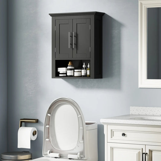 Bathroom Wall Cabinet, Medicine Storage with Shelf, Black