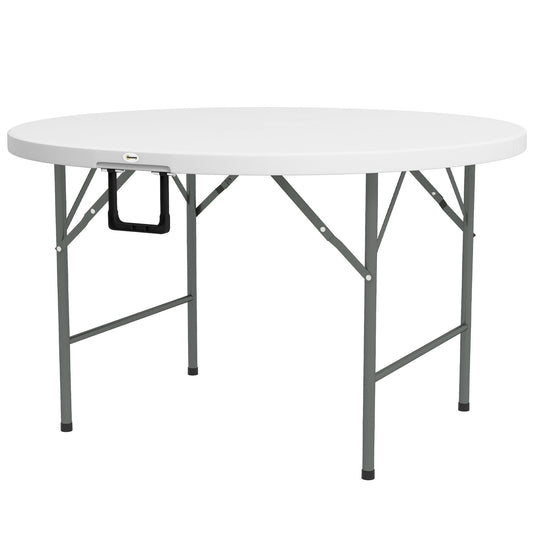 Φ48" Folding Patio Table, Outdoor HDPE Picnic Table, Card Table for 6, Round Folding Banquet with Metal Frame, White - Gallery Canada