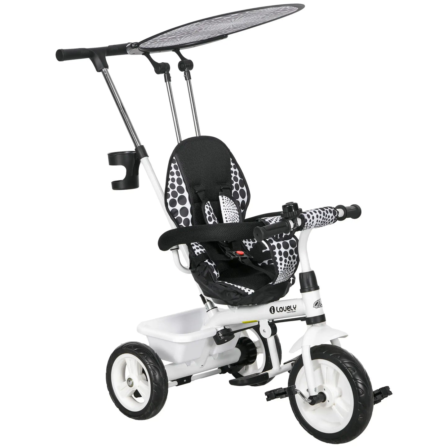 6 in 1 Kids Tricycle, Removable Handlebar, Canopy, White Tricycles for Kids at Gallery Canada
