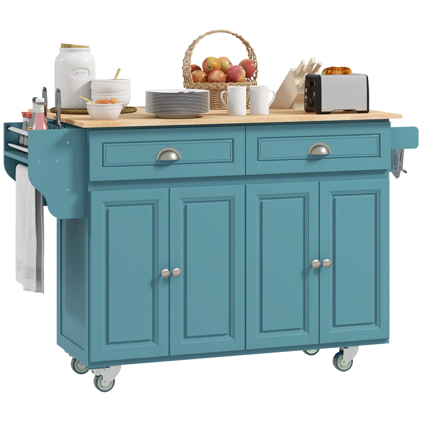 Rolling Kitchen Island with Storage, Drop Leaf, Rubber Wood Top, Light Blue Kitchen Islands & Kitchen Carts at Gallery Canada