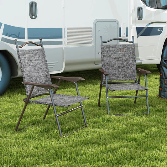 2 Folding Camping Chairs, Mesh Fabric Seat, Armrest, Lawn Sports Chairs Patio Chairs Grey at Gallery Canada