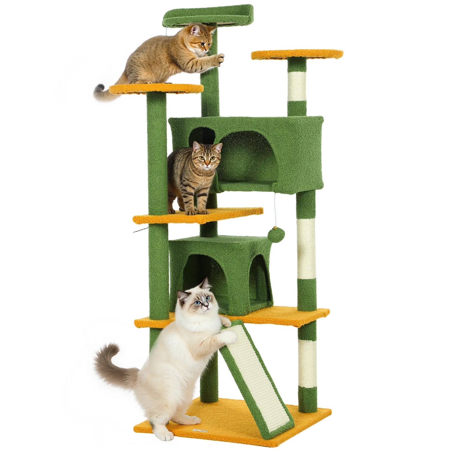 54" Cat Tree, Multi-Level Tower With Scratching Posts, Condos, Bed, Green