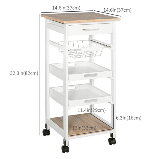 Rolling Kitchen Island Cart, Mobile Utility Storage Cart with Drawer, Wire Storage Basket, Removable Tray, White at Gallery Canada