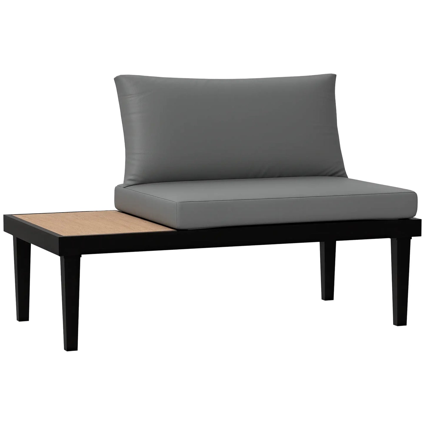 2 Seater Patio Sofa, Outdoor Couch with Wood Tray, Cushions, Grey Patio Chairs at Gallery Canada
