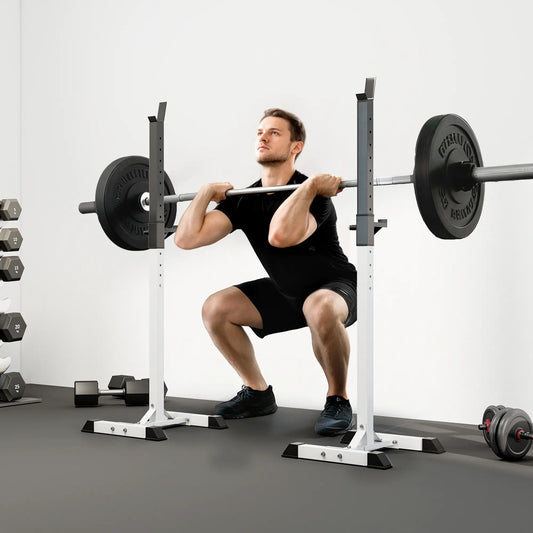 Adjustable Barbell Rack, Squat Stand, 2 Bars Holder, Black, White Power Towers Black, White at Gallery Canada