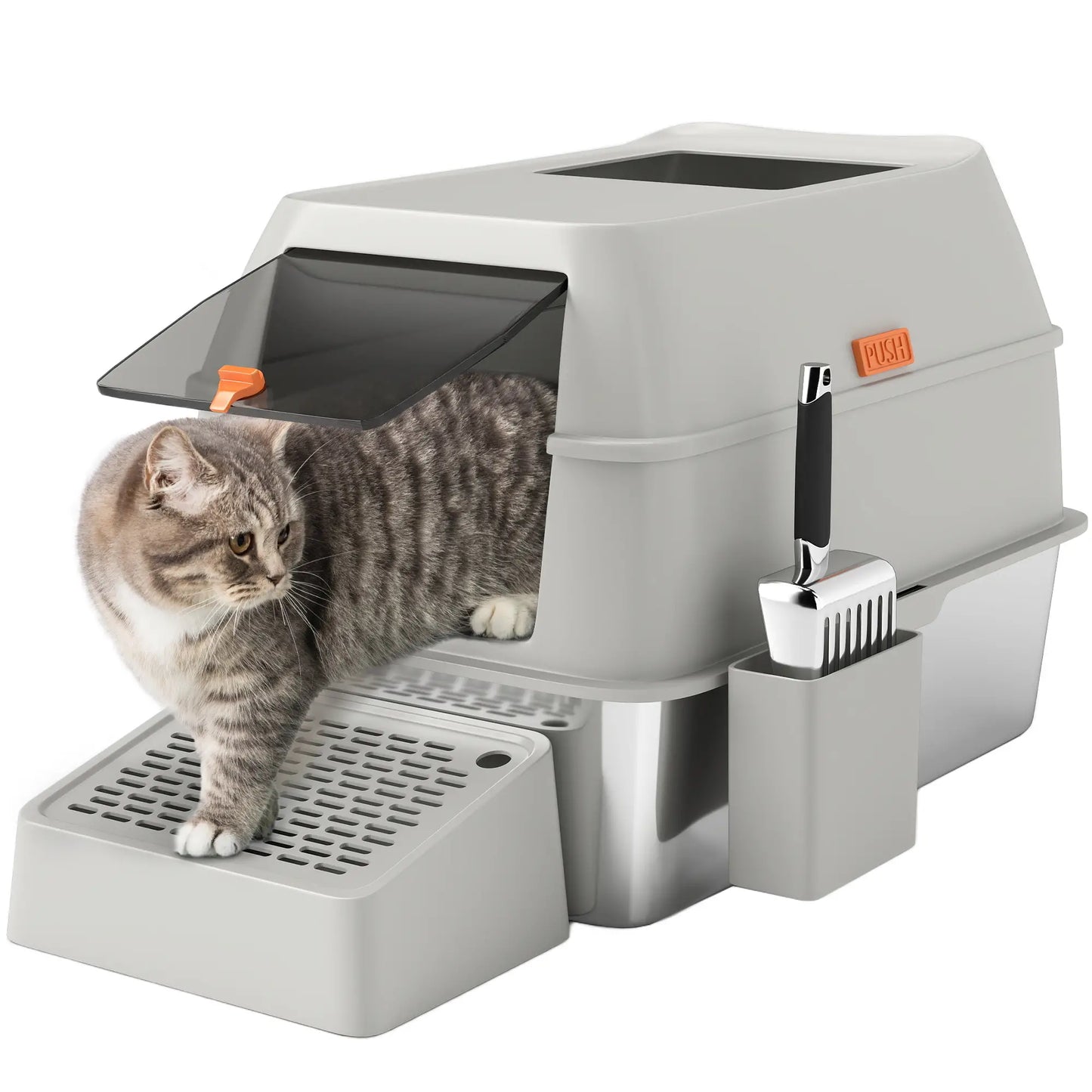 Stainless Steel Cat Litter Box with Lid, High Sided, Light Grey Cat Litter Box Enclosures at Gallery Canada