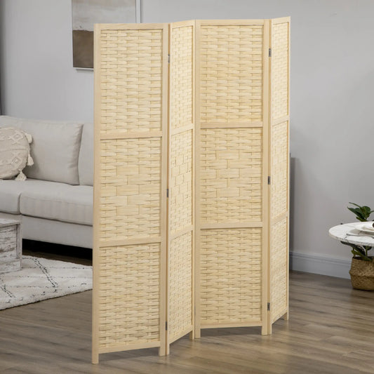 4-Panel Bamboo Room Divider, 5.6 FT, Natural Wood Privacy Screen Room Dividers Natural at Gallery Canada