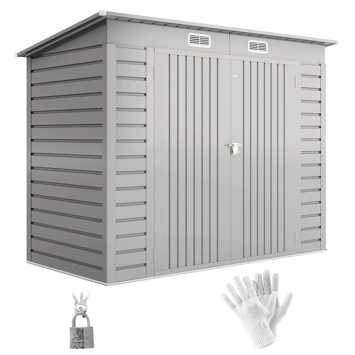 8 x 4FT Galvanized Garden Storage Shed, Metal Outdoor Shed, Light Grey Sheds at Gallery Canada