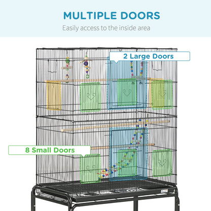 52" Bird Cage for Budgies Cockatiels Canaries Lovebirds Finches with Rolling Stand, Toys, Removable Tray, Storage Shelf at Gallery Canada