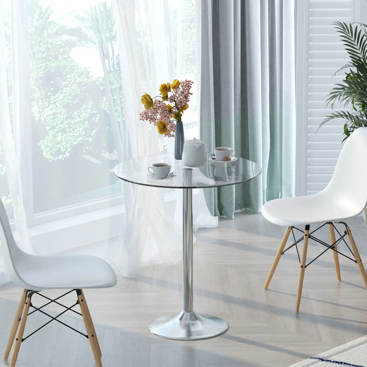 Round Dining Table, Tempered Glass Top, Galvanized Metal Base, Small, Silver Bar Tables & Dining Tables Clear, Silver at Gallery Canada