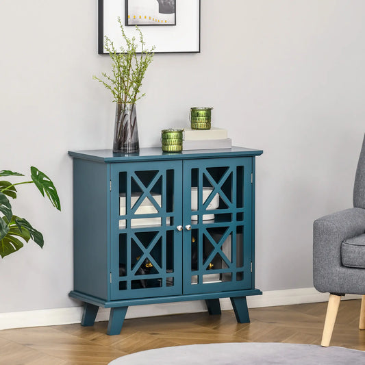 Modern Storage Cabinet with Fretwork Doors, Shelf, Blue Storage Cabinets Blue at Gallery Canada