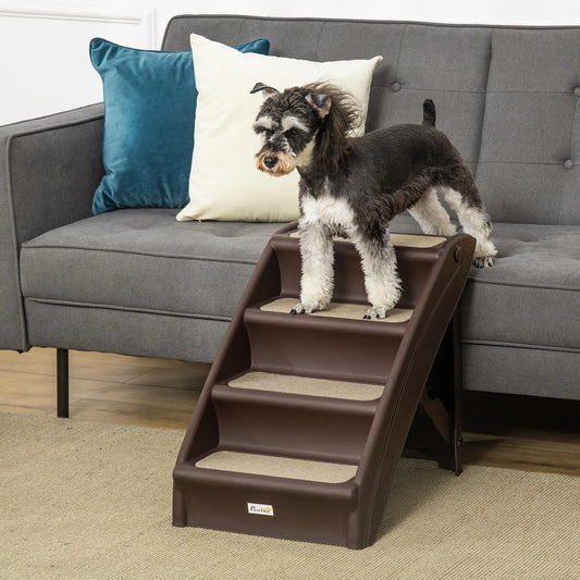 4-Level Portable Pet Stairs, Foldable Dog Ramp, Lightweight Cat Steps, Nonslip Mats, Dark Brown Dog Stairs Dark Brown at Gallery Canada