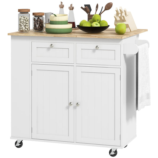 Kitchen Island with Power Outlet and Drop Leaf, Rolling Kitchen Cart with 2 Drawers and Adjustable Shelves - Gallery Canada