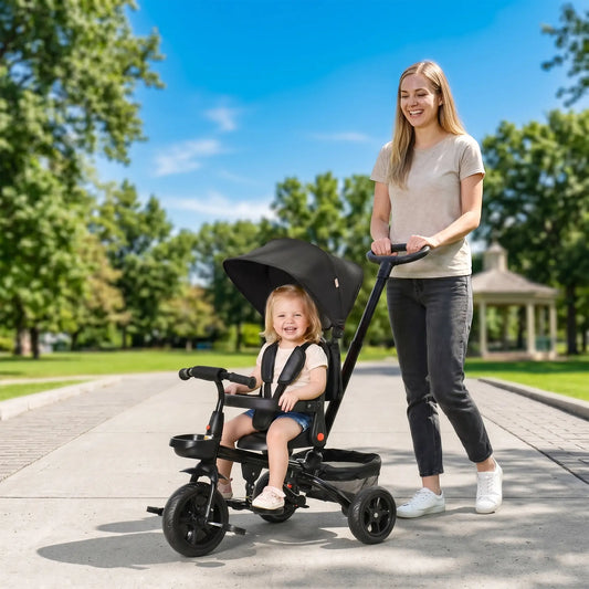 Toddler Tricycle, 4 in 1 Kids Trike, Adjustable Seat, Removable Handle, Black Tricycles for Kids Black at Gallery Canada