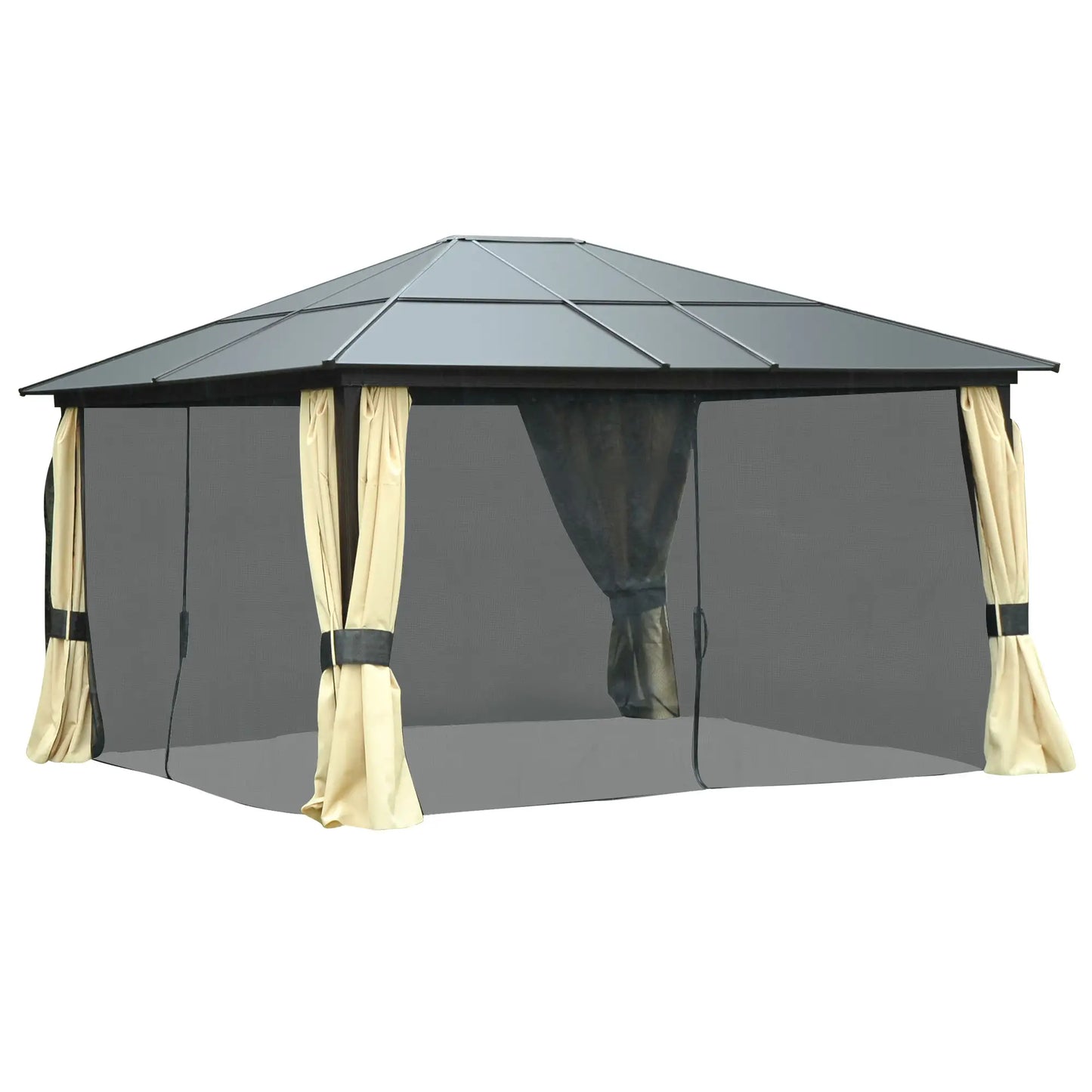 12' x 14' Hard Top Patio Gazebo, Aluminum Shelter, Curtains, Mosquito Netting Gazebos at Gallery Canada