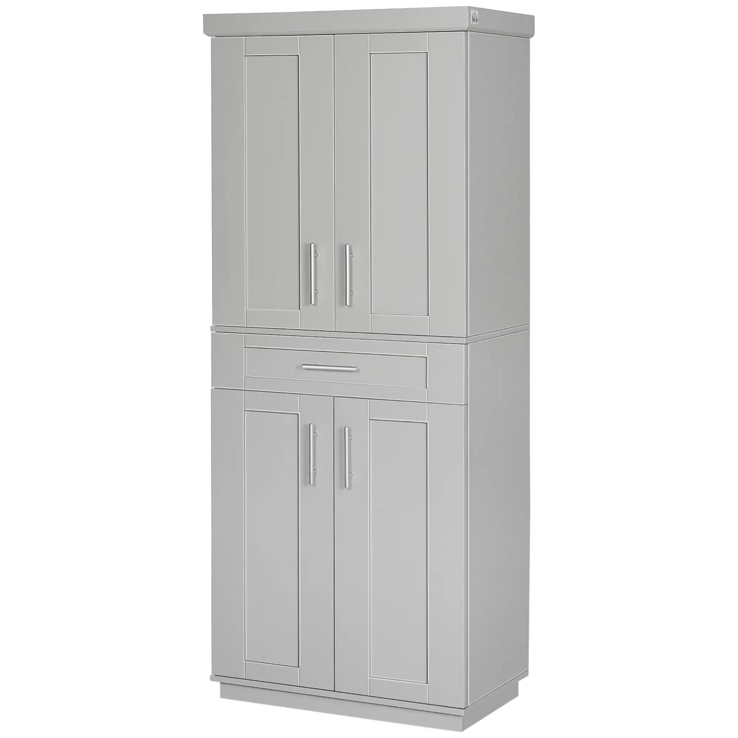 72" Storage Cabinet, Kitchen Pantry with 4 Doors, Drawer, 3 Shelves, Grey