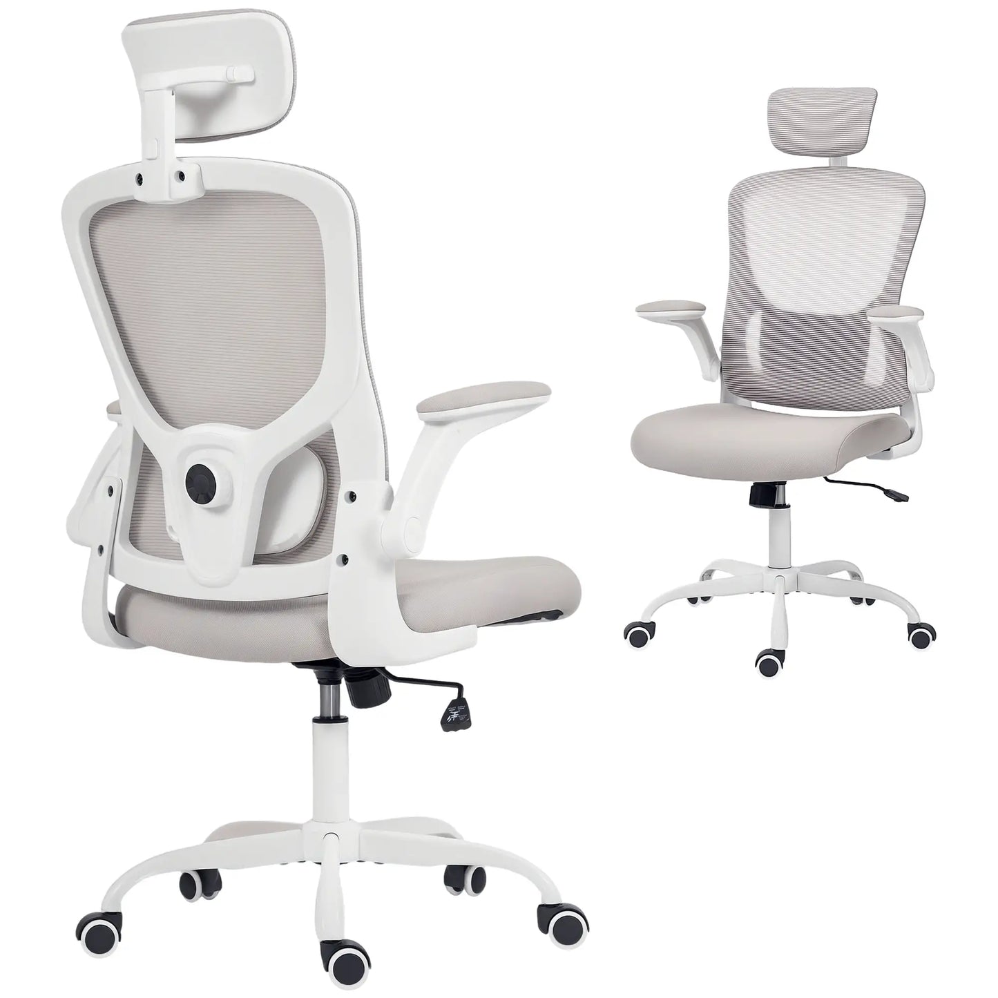 Mesh Office Chair, Adjustable Headrest, Lumbar Support, Flip-Up Armrests, Grey Task Chairs at Gallery Canada