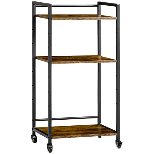 3-Tier Printer Stand, Utility Cart, Rolling Trolley with Adjustable Shelves with Lockable Wheels for Home Office, Rustic Brown at Gallery Canada