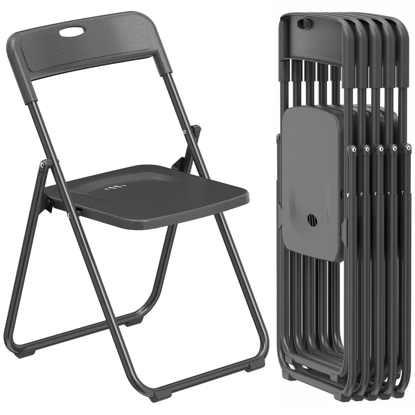 Folding Chairs 6 Pack, Black Plastic With Steel Frame, Black Dining Chairs at Gallery Canada