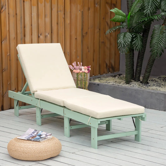 Wooden Folding Chaise Lounge, Outdoor Chair, Adjustable Back, Green Chaise Loungers Light Green Frame, Cream White Cushion at Gallery Canada