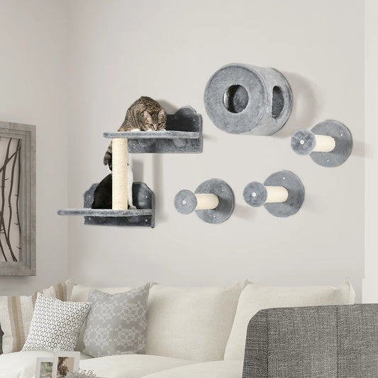 Wall-Mounted Pet Climbing Shelf Set, Grey Cat Climbing Wall Elephant Grey, Cream at Gallery Canada