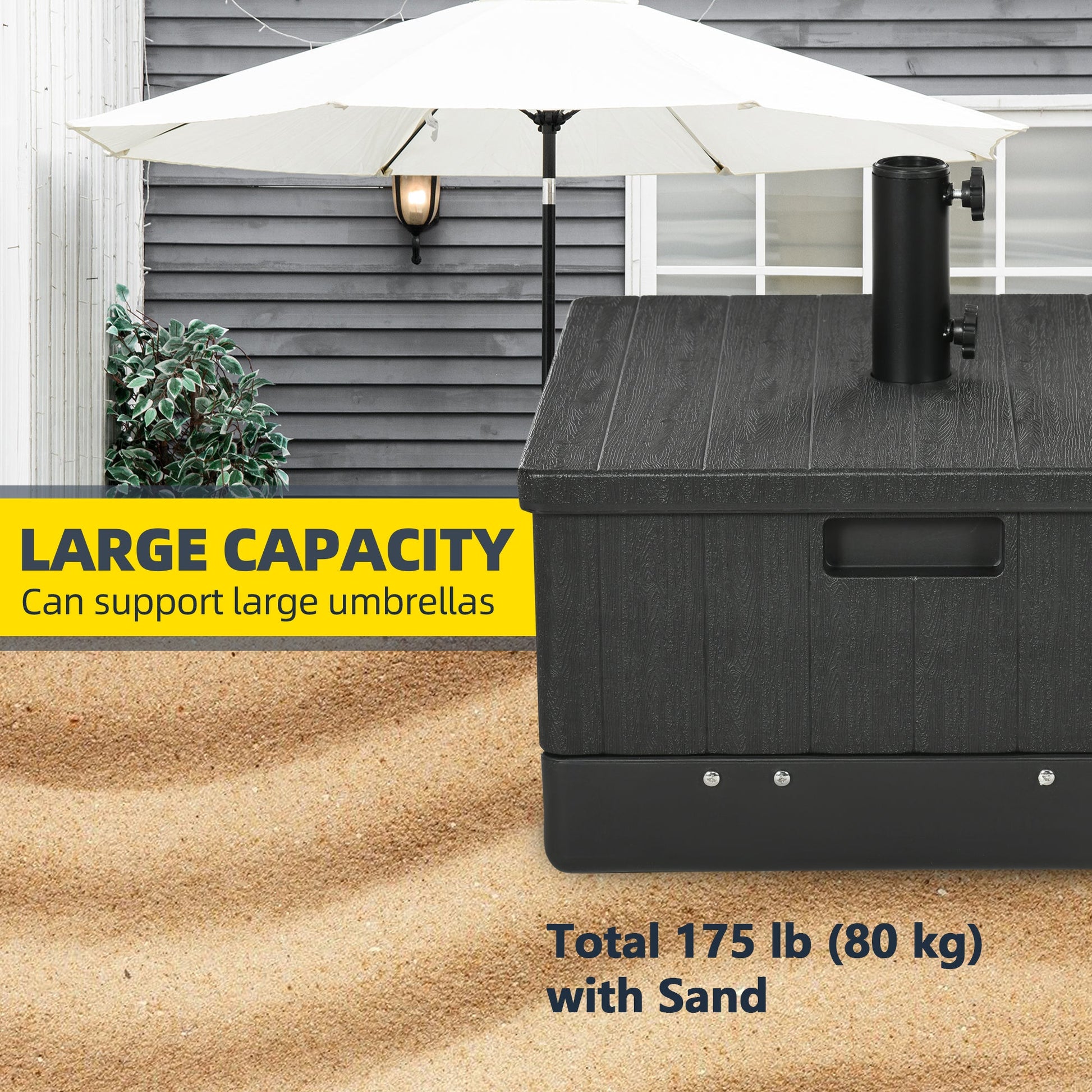 3-in-1 Outdoor Umbrella Base with Wheels, Side Table, Planter Box, 175lbs Heavy Duty Patio Umbrella Stand, Black at Gallery Canada