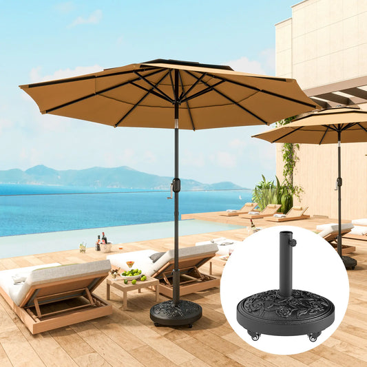 46 lbs Resin Round Patio Umbrella Base With Wheels, Black