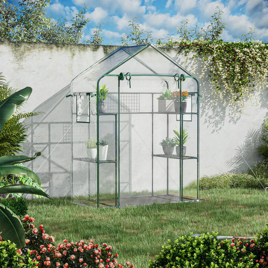 Walk-In Greenhouse, 56" x 29" x 77", 4 Shelves, Roll-Up Door, Mesh Windows, Clear Greenhouses Clear, Dark Green at Gallery Canada