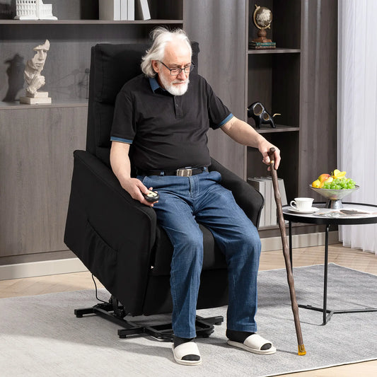 Power Lift Chair Recliner, Remote Control, Side Pockets, Black Sofas & Reclining Chairs Black at Gallery Canada