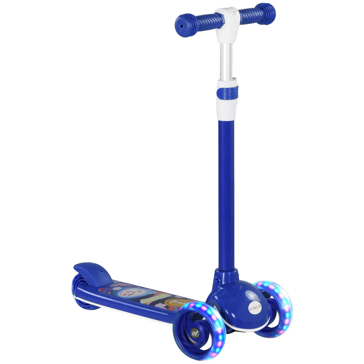Trottinette pour enfants à 3 roues, hauteur ajustable, frein à arrière, lumière LED, guidon en TPE, bleu