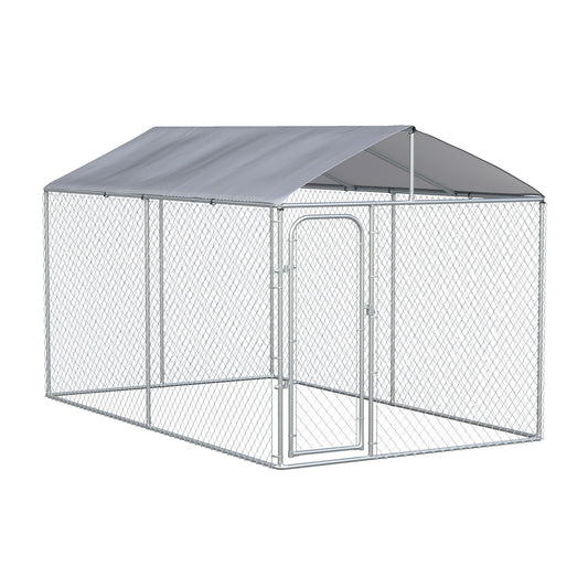 Dog Kennel Heavy Duty Playpen with Galvanized Steel Secure Lock Mesh Sidewalls and Waterproof Cover for Backyard &; Patio, 13' x 7.5' x 7.5' - Gallery Canada