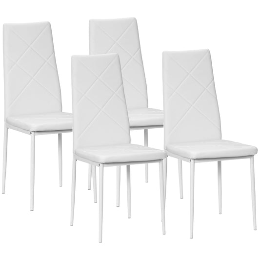 Dining Chairs Set of 4, Modern Accent Chair with High Back, Upholstery Faux Leather and Steel Legs for Living Room, Kitchen, White - Gallery Canada