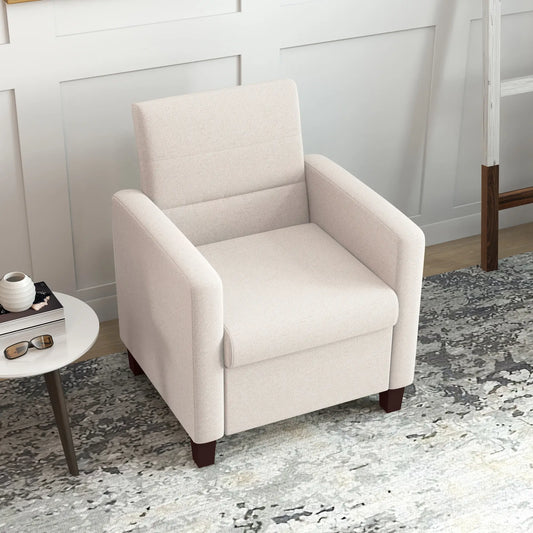 Modern Fabric Accent Chair, Seat Cushion, Non-Slip Pads, Cream White Accent Chairs Cream at Gallery Canada