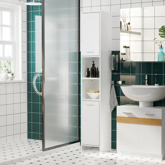 Tall Narrow Bathroom Vanity, 2 Doors, Adjustable Shelves, White Bathroom Cabinets White at Gallery Canada