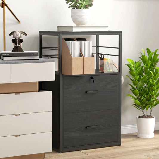 Lockable 2 Drawer Filing Cabinet, Adjustable Hanging Bar, Letter, A4, Legal Size, Black Office Cabinets & Cupboards Black at Gallery Canada