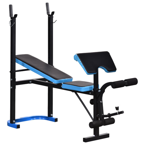 Adjustable Weight Bench with Barbell Rack and Leg Developer for Weight Lifting and Strength Training Multifunctional Workout Station for Home Gym Fitness, Black