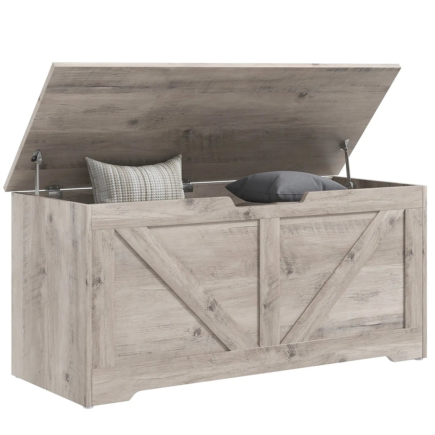 39.4 Inches Storage Chest, Wooden Box with Safety Hinges, Wood Grain, Grey Storage Cabinets at Gallery Canada
