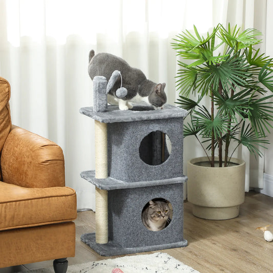31.5" Cat Tree, Multi-Level Tower with 2 Condos, Soft Plush Perches, Grey Cat Trees Grey, Beige at Gallery Canada