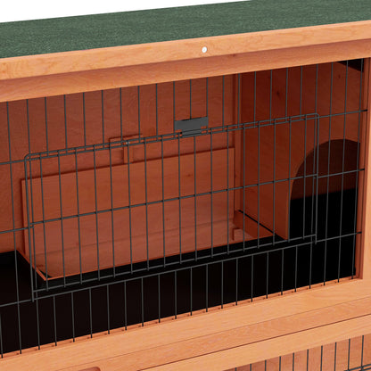 Wooden Rabbit Hutch with Trays, Ramp, Asphalt Roof, Doors for 1-2 Rabbits, 47" x 20" x 40", Orange at Gallery Canada
