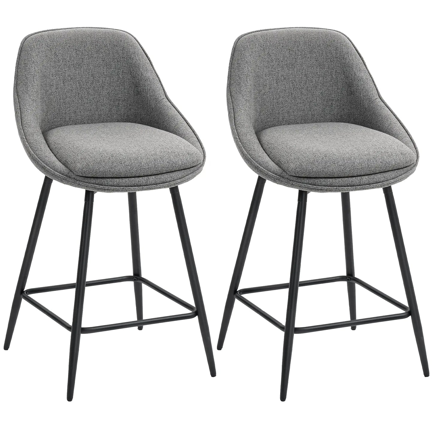 26" Counter Height Barstools Set of 2, Upholstered Swivel Bar Stools with Backrests and Armrests, Dark Grey Bar Stools at Gallery Canada