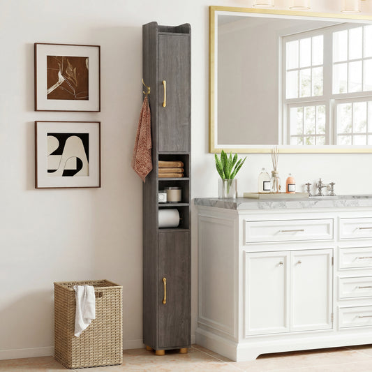 Narrow Bathroom Storage Cabinet, Open Shelves, Toilet Paper Holder, Gray Floor Cabinets Gray at Gallery Canada