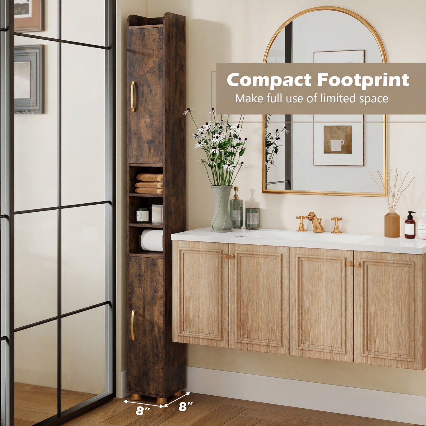 Narrow Bathroom Storage Cabinet, Open Shelves, Toilet Paper Holder Floor Cabinets at Gallery Canada