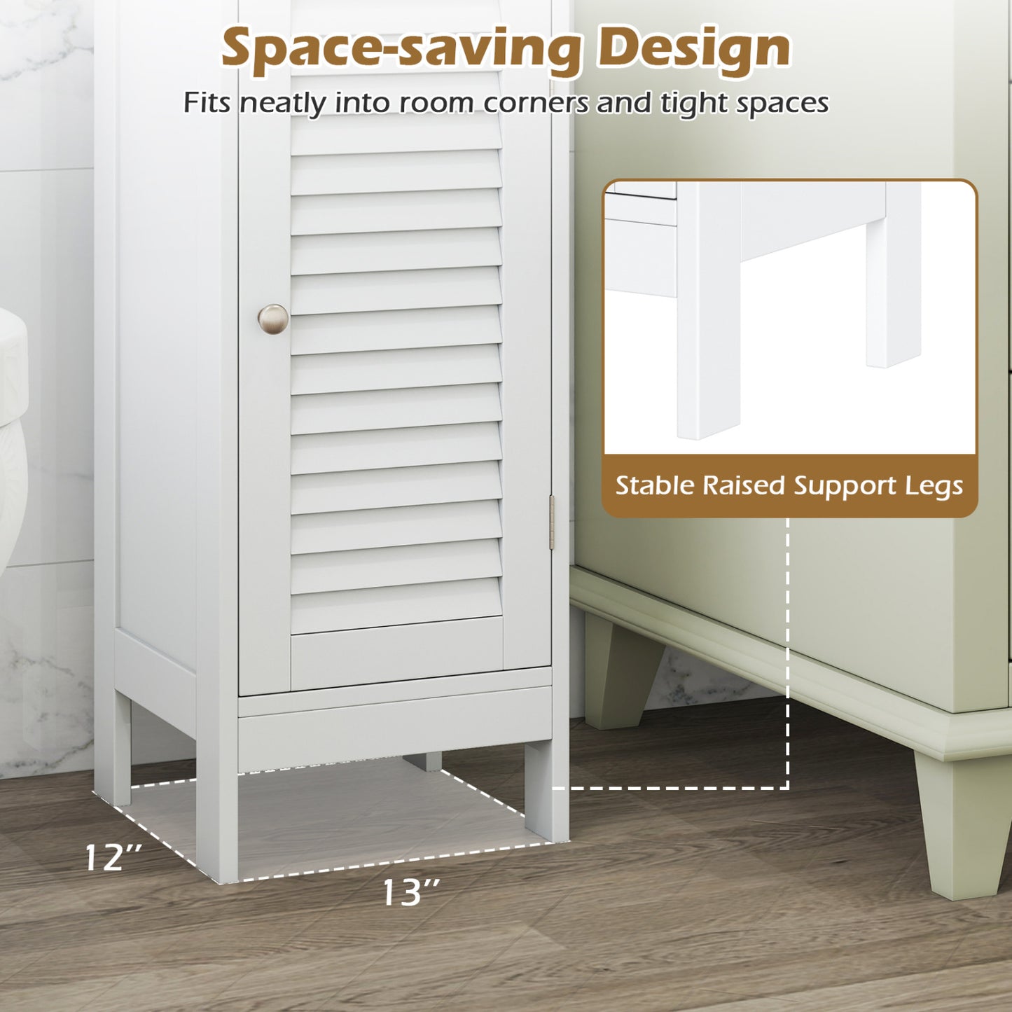 Armoire de salle de bain étroite, étagère et tiroir réglables, blanc