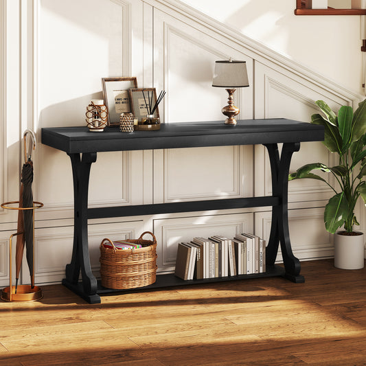 Narrow Console Table, 52 Inch, Open Storage Shelf, Black Console Tables Black at Gallery Canada